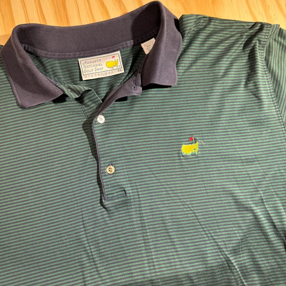 Slazenger Augusta National Golf Shop Masters Polo Shirt Green Striped Men's XL